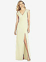 Front View Thumbnail - Butter Yellow Ruffled Sleeve Mermaid Dress with Front Slit