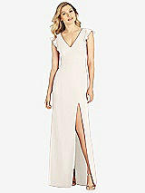 Front View Thumbnail - Ivory Ruffled Sleeve Mermaid Dress with Front Slit