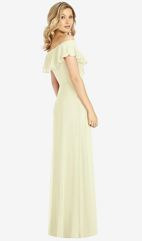 Back View - Butter Yellow Ruffled Cold-Shoulder Maxi Dress