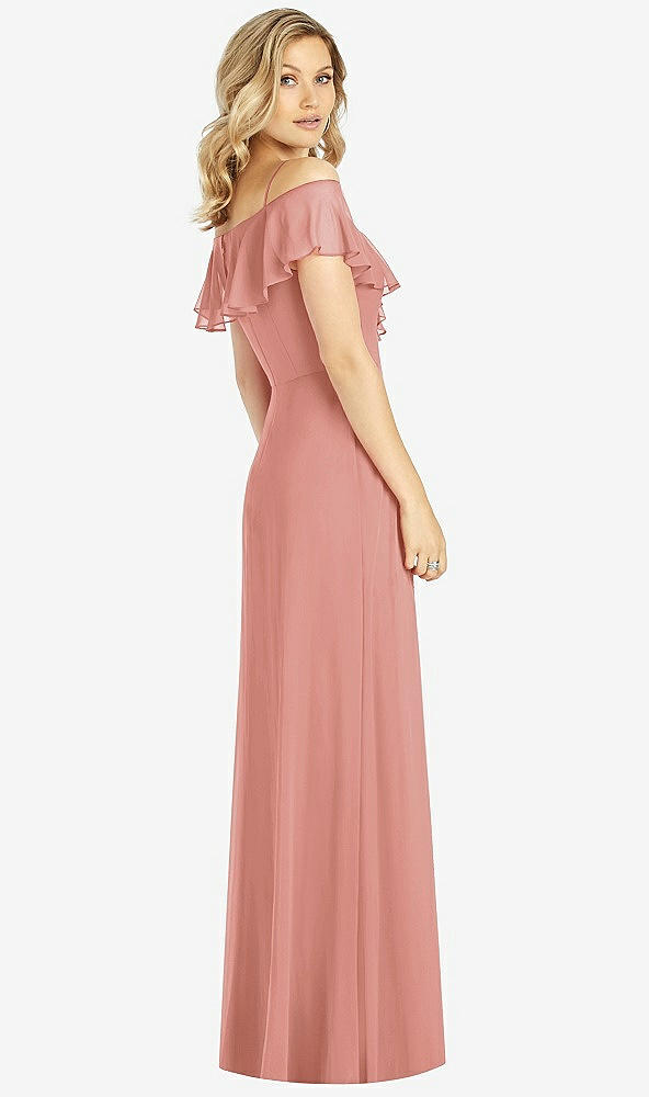 Back View - Desert Rose Ruffled Cold-Shoulder Maxi Dress