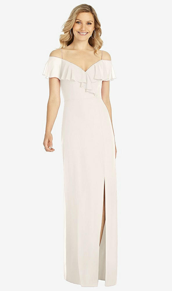 Front View - Ivory Ruffled Cold-Shoulder Maxi Dress