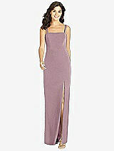 Front View Thumbnail - Dusty Rose Flat Strap Stretch Mermaid Dress with Front Slit