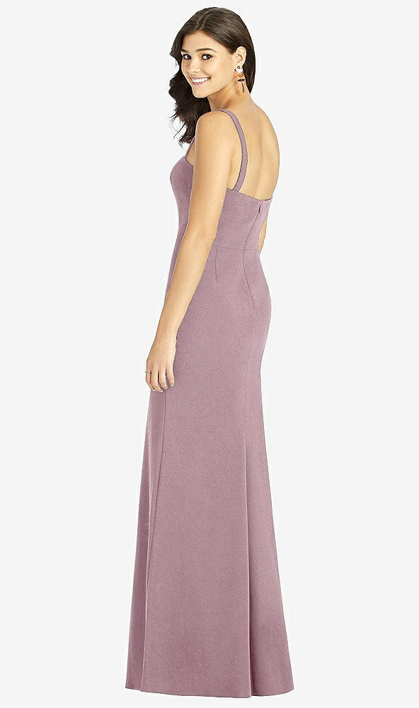 Back View - Dusty Rose Flat Strap Stretch Mermaid Dress with Front Slit