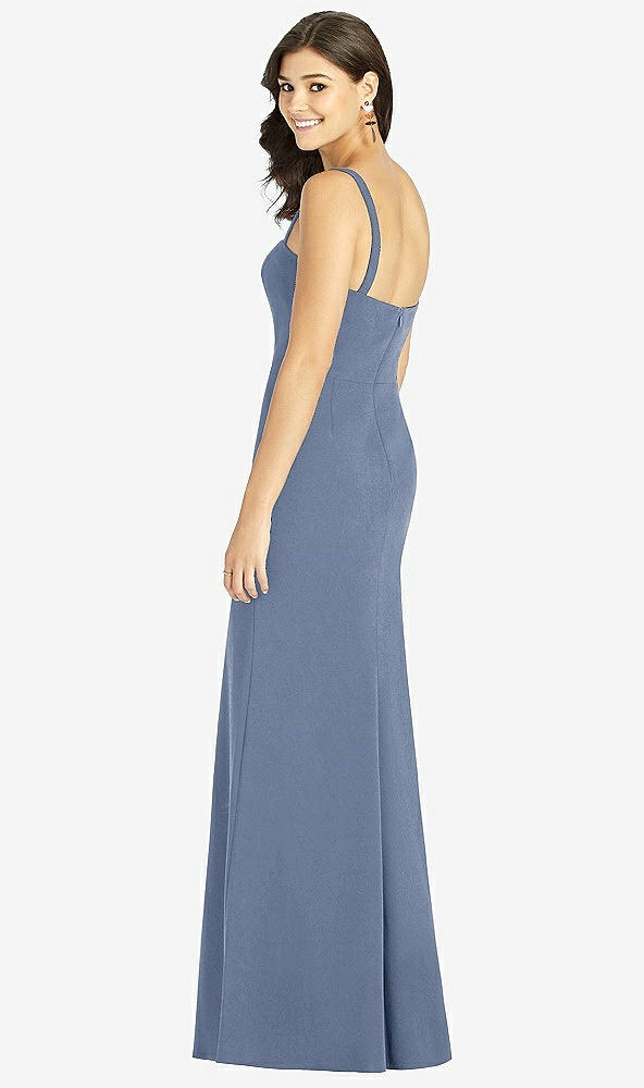 Back View - Larkspur Blue Flat Strap Stretch Mermaid Dress with Front Slit
