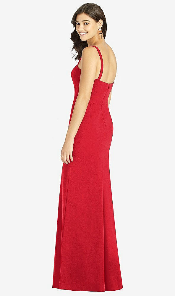 Back View - Parisian Red Flat Strap Stretch Mermaid Dress with Front Slit
