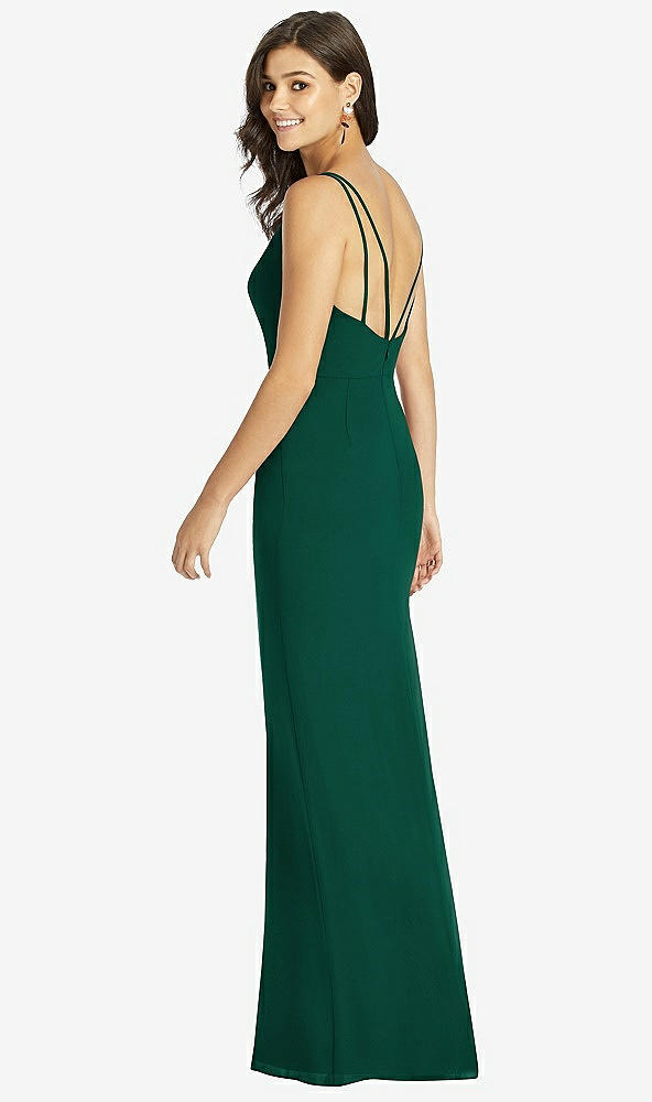 Back View - Hunter Green Keyhole Neck Mermaid Dress with Front Slit