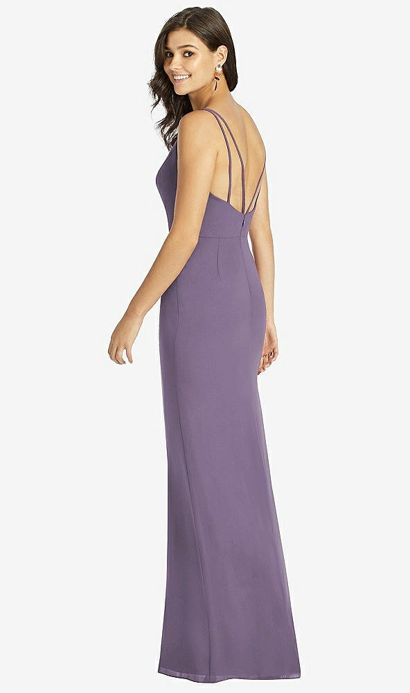Back View - Lavender Keyhole Neck Mermaid Dress with Front Slit