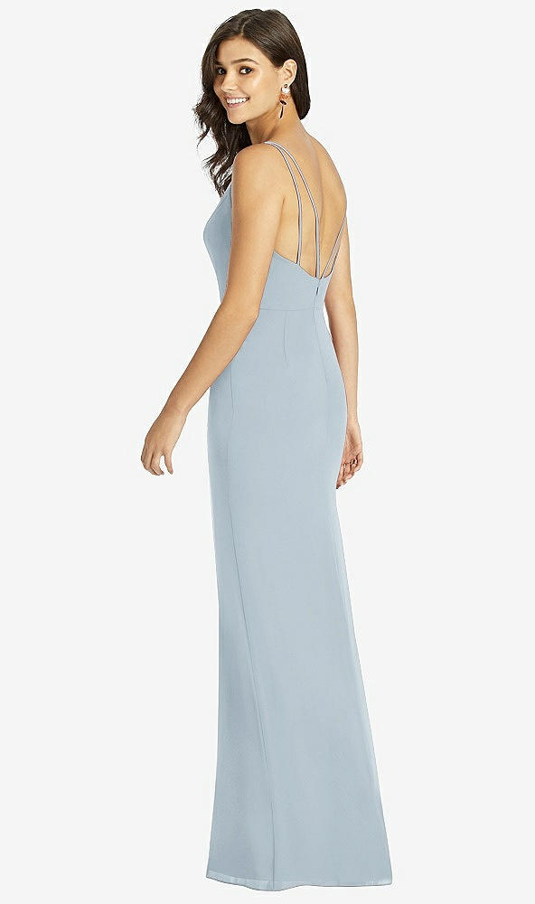 Back View - Mist Keyhole Neck Mermaid Dress with Front Slit