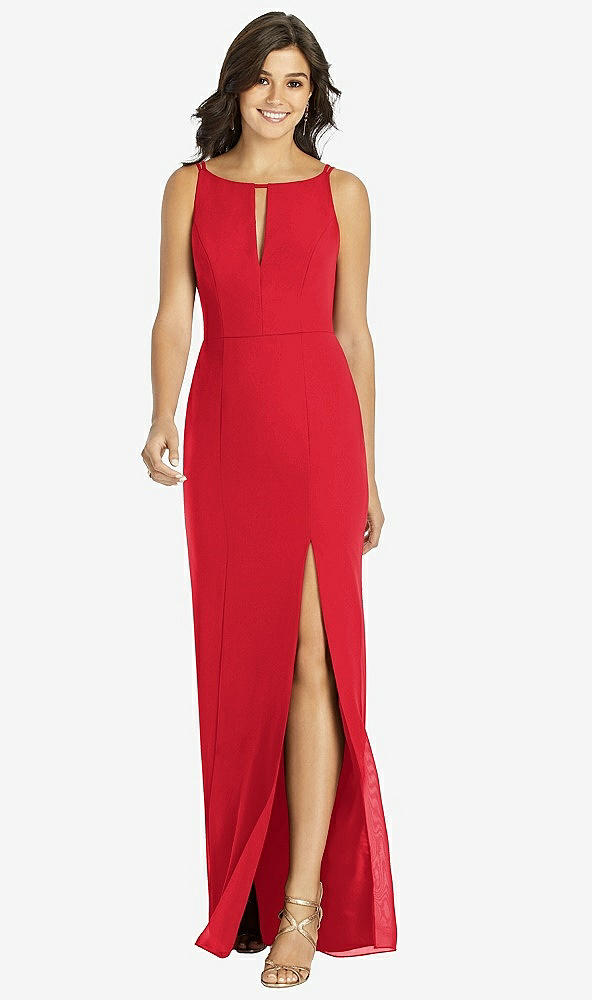 Front View - Parisian Red Keyhole Neck Mermaid Dress with Front Slit