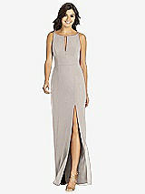 Front View Thumbnail - Taupe Keyhole Neck Mermaid Dress with Front Slit