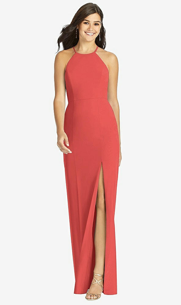 Front View - Perfect Coral Sunburst Strap Back Mermaid Dress