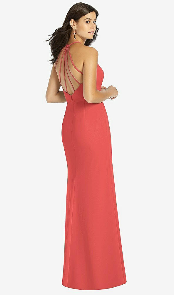 Back View - Perfect Coral Sunburst Strap Back Mermaid Dress