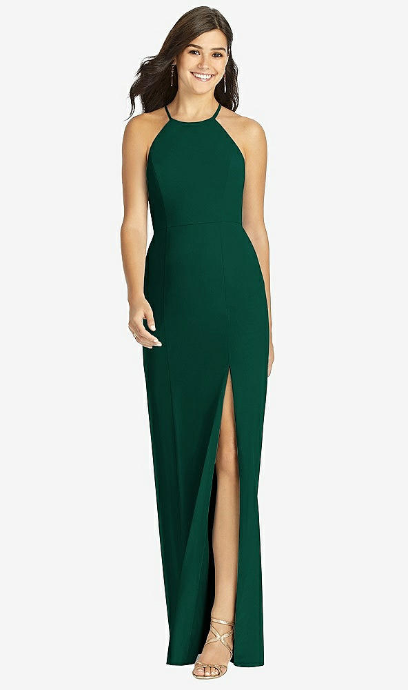 Front View - Hunter Green Sunburst Strap Back Mermaid Dress