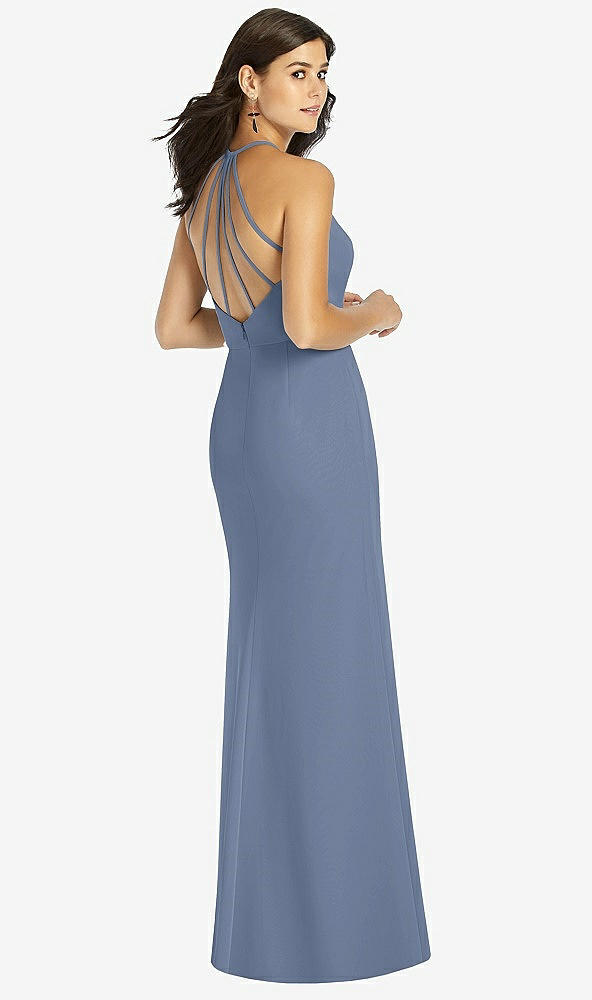Back View - Larkspur Blue Sunburst Strap Back Mermaid Dress