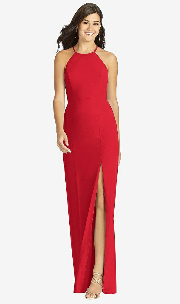 Front View - Parisian Red Sunburst Strap Back Mermaid Dress