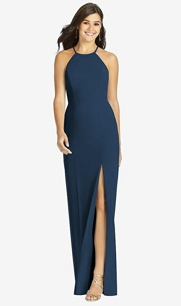 Front View - Sofia Blue Sunburst Strap Back Mermaid Dress