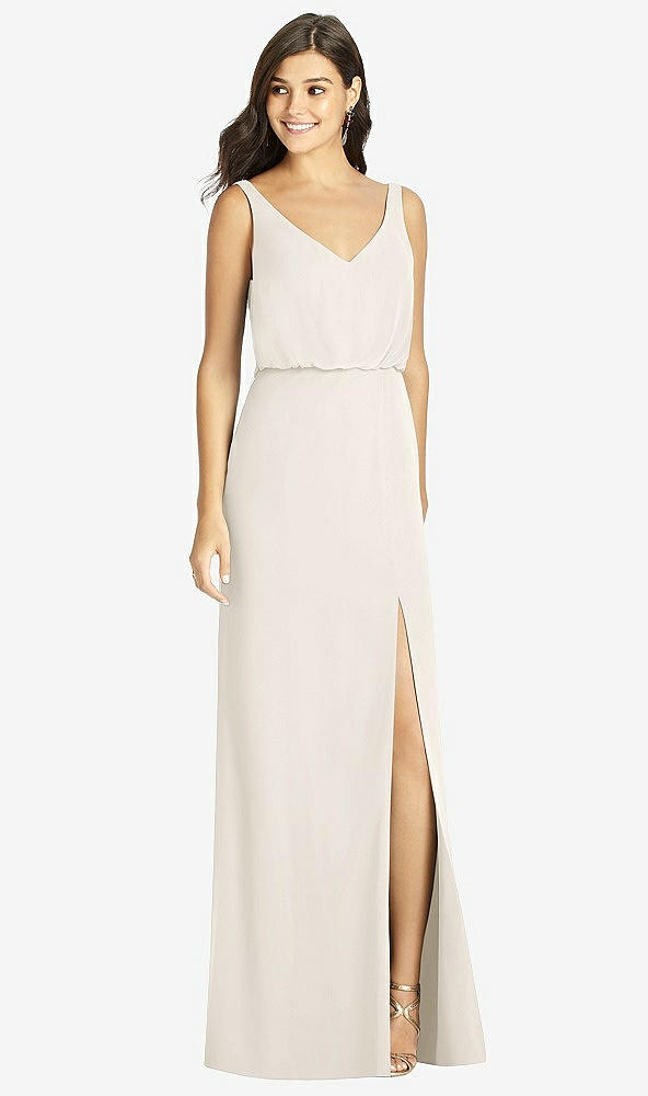 Front View - Ivory Blouson Bodice Mermaid Dress with Front Slit