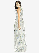 Rear View Thumbnail - Bleu Garden Shirred Skirt Jewel Neck Halter Dress with Front Slit