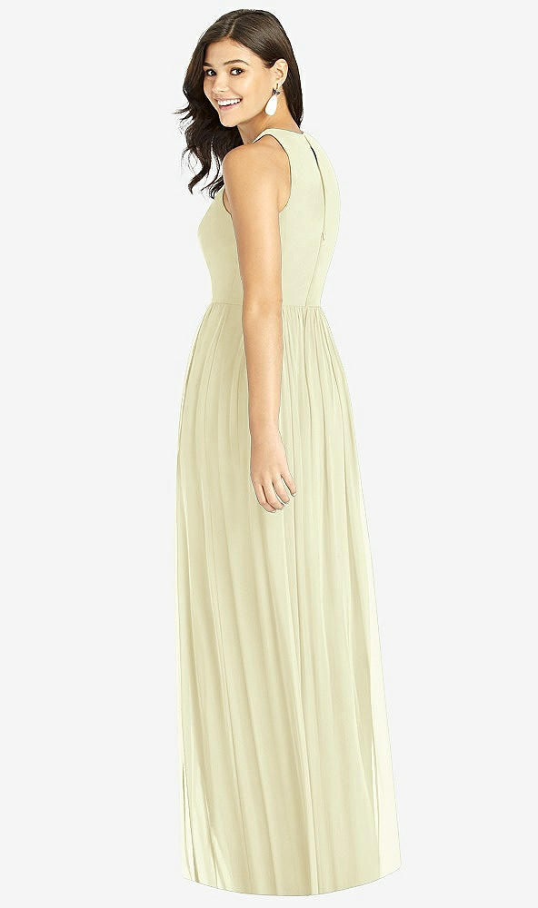 Back View - Butter Yellow Shirred Skirt Jewel Neck Halter Dress with Front Slit