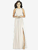 Front View Thumbnail - Ivory Shirred Skirt Jewel Neck Halter Dress with Front Slit