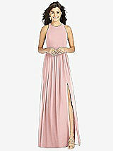 Front View Thumbnail - Rose Shirred Skirt Jewel Neck Halter Dress with Front Slit