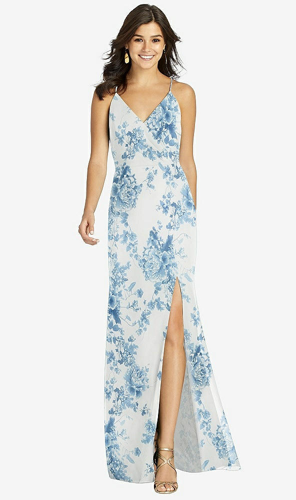 Front View - Cottage Rose Dusk Blue Criss Cross Back Mermaid Wrap Dress