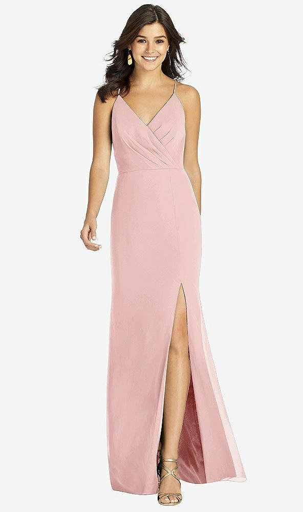 Front View - Rose Criss Cross Back Mermaid Wrap Dress