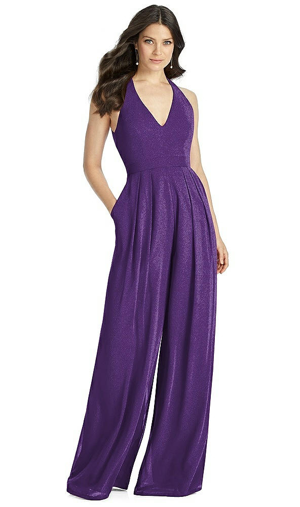 Front View - Majestic Gold Dessy Shimmer Bridesmaid Jumpsuit Arielle LS