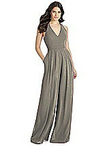 Front View Thumbnail - Mocha Gold Dessy Shimmer Bridesmaid Jumpsuit Arielle LS