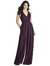 Front View Thumbnail - Aubergine Silver Dessy Shimmer Bridesmaid Jumpsuit Arielle LS