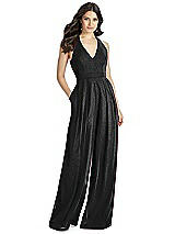 Front View Thumbnail - Black Silver Dessy Shimmer Bridesmaid Jumpsuit Arielle LS