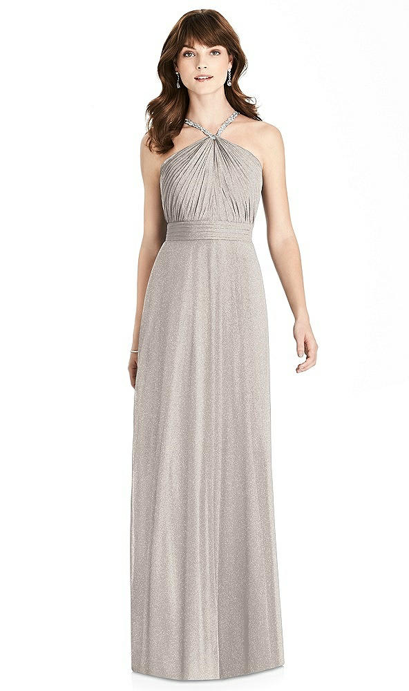 Front View - Taupe Silver After Six Shimmer Bridesmaid Dress 6782LS