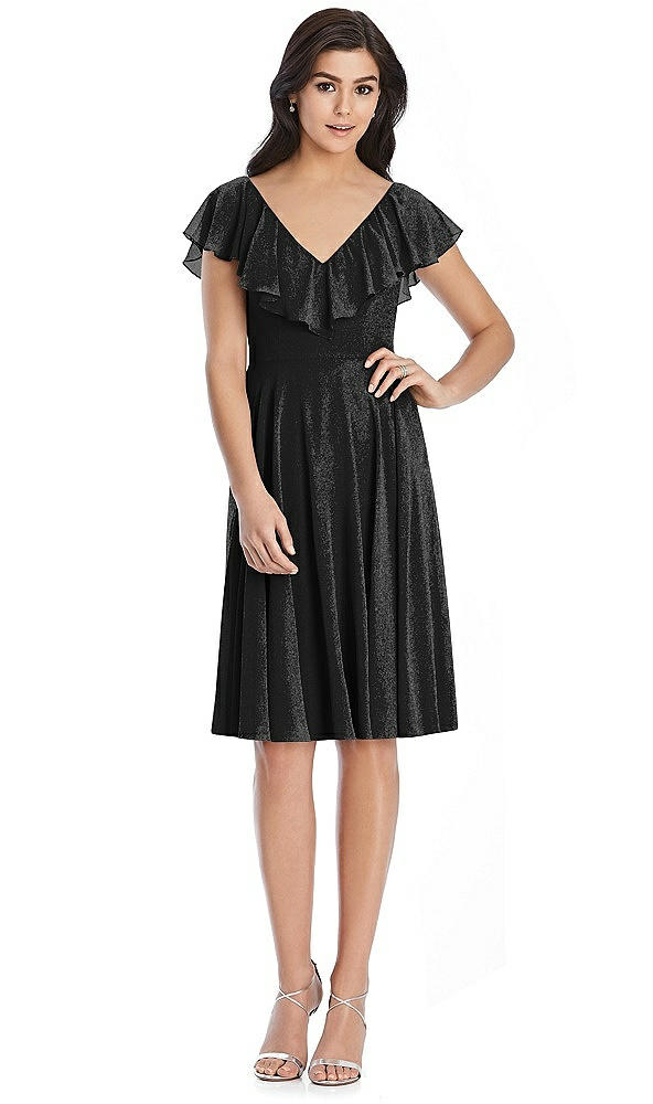 Front View - Black Silver After Six Shimmer Bridesmaid Dress 6796LS