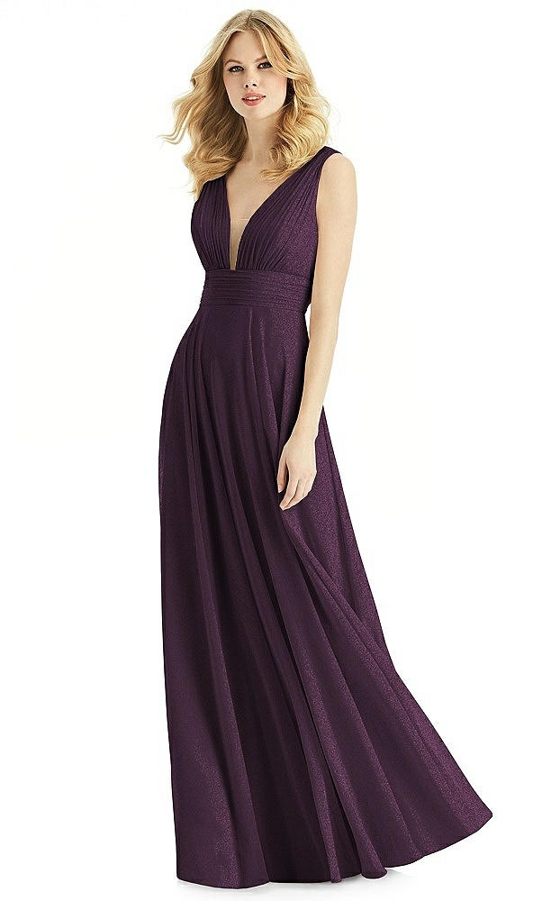 Front View - Aubergine Silver & Light Nude Bella Bridesmaids Shimmer Dress BB109LS
