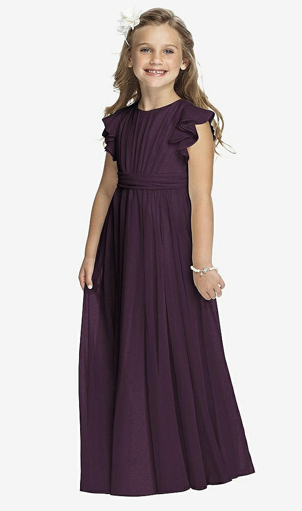 Front View - Aubergine Silver Flower Girl Shimmer Dress FL4038LS