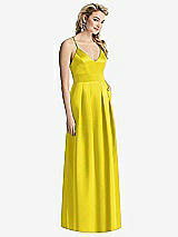 Front View Thumbnail - Citrus Pleated Skirt Satin Maxi Dress with Pockets