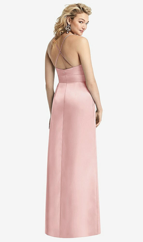 Back View - Rose Pleated Skirt Satin Maxi Dress with Pockets
