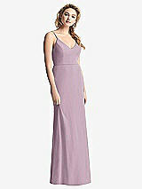 Rear View Thumbnail - Suede Rose Shirred Sash Cowl-Back Chiffon Trumpet Gown