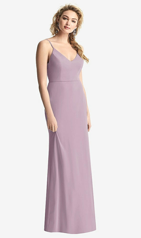 Back View - Suede Rose Shirred Sash Cowl-Back Chiffon Trumpet Gown