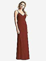 Rear View Thumbnail - Auburn Moon Shirred Sash Cowl-Back Chiffon Trumpet Gown