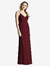 Rear View Thumbnail - Cabernet Shirred Sash Cowl-Back Chiffon Trumpet Gown