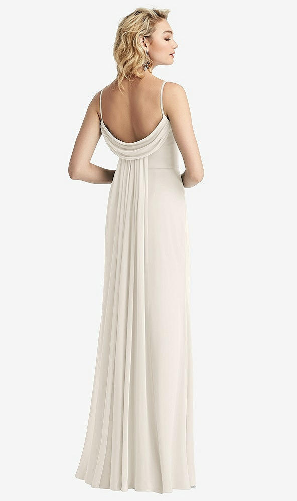 Front View - Ivory Shirred Sash Cowl-Back Chiffon Trumpet Gown