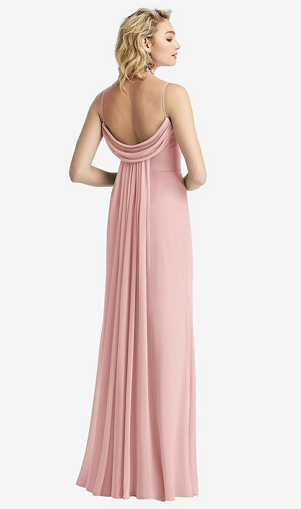 Front View - Rose Shirred Sash Cowl-Back Chiffon Trumpet Gown
