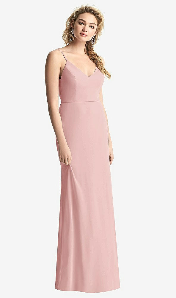 Back View - Rose Shirred Sash Cowl-Back Chiffon Trumpet Gown