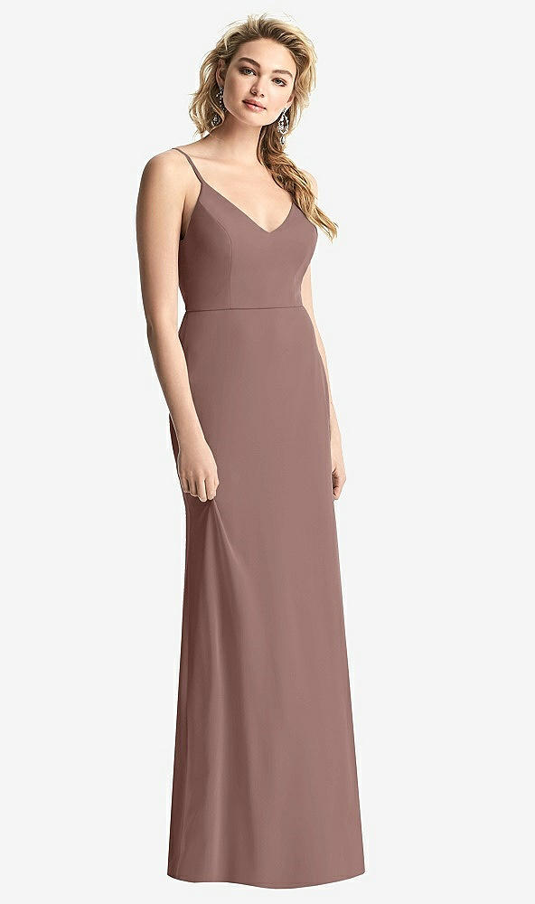 Back View - Sienna Shirred Sash Cowl-Back Chiffon Trumpet Gown