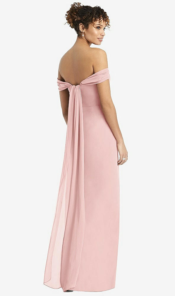 Back View - Rose Draped Off-the-Shoulder Maxi Dress with Shirred Streamer