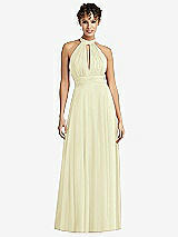 Front View Thumbnail - Butter Yellow High-Neck Open-Back Shirred Halter Maxi Dress