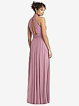 Rear View Thumbnail - Dusty Pink High-Neck Open-Back Shirred Halter Maxi Dress