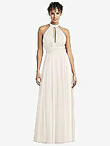 Front View Thumbnail - Ivory High-Neck Open-Back Shirred Halter Maxi Dress