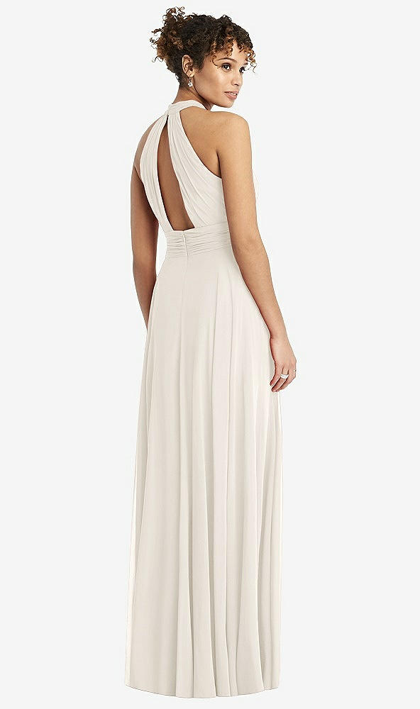 Back View - Ivory High-Neck Open-Back Shirred Halter Maxi Dress